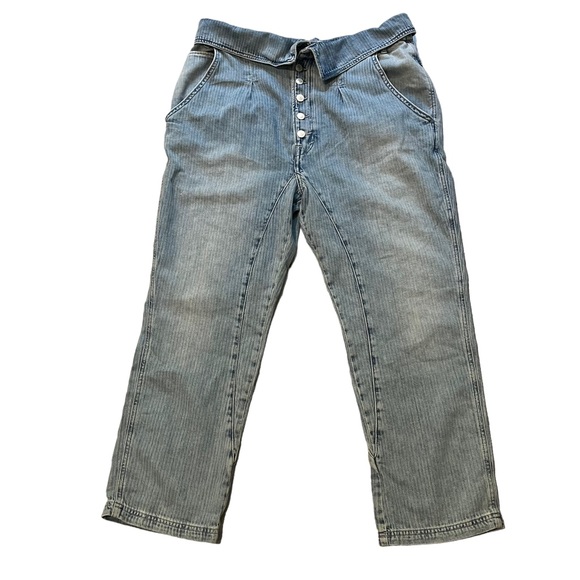 NWOT, We The Free Noah Foldover Harem Jeans Railroad Stripes Pleating - Picture 5 of 13